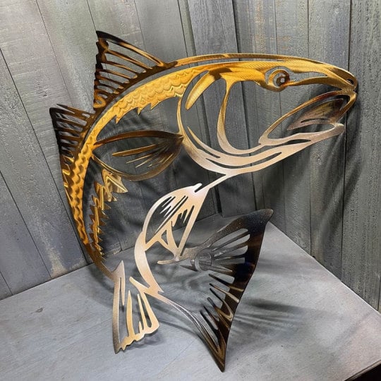🎁Metal Bass Fish with Hooks Plasma Cut Sign Art Fishing Art Gone Fishing