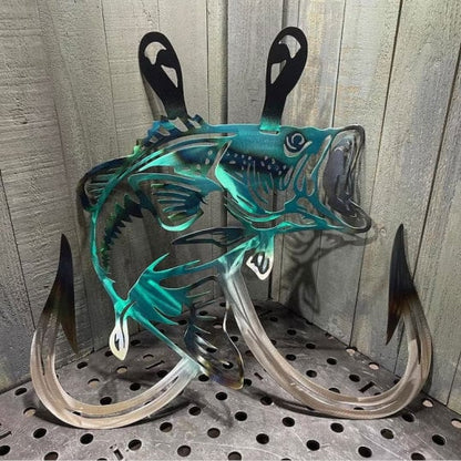 🎁Metal Bass Fish with Hooks Plasma Cut Sign Art Fishing Art Gone Fishing