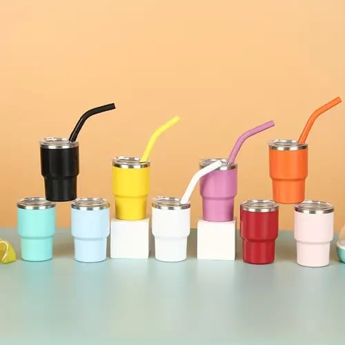 🔥Last Day Special Sale 49% OFF🍀3oz Mini Stainless Steel Wine , Mini Car Cups, Vacuum Shot Cup With Straw