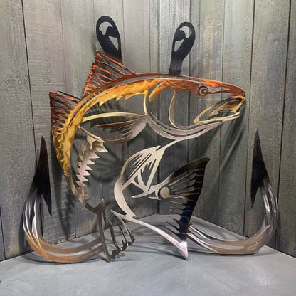 🎁Metal Bass Fish with Hooks Plasma Cut Sign Art Fishing Art Gone Fishing